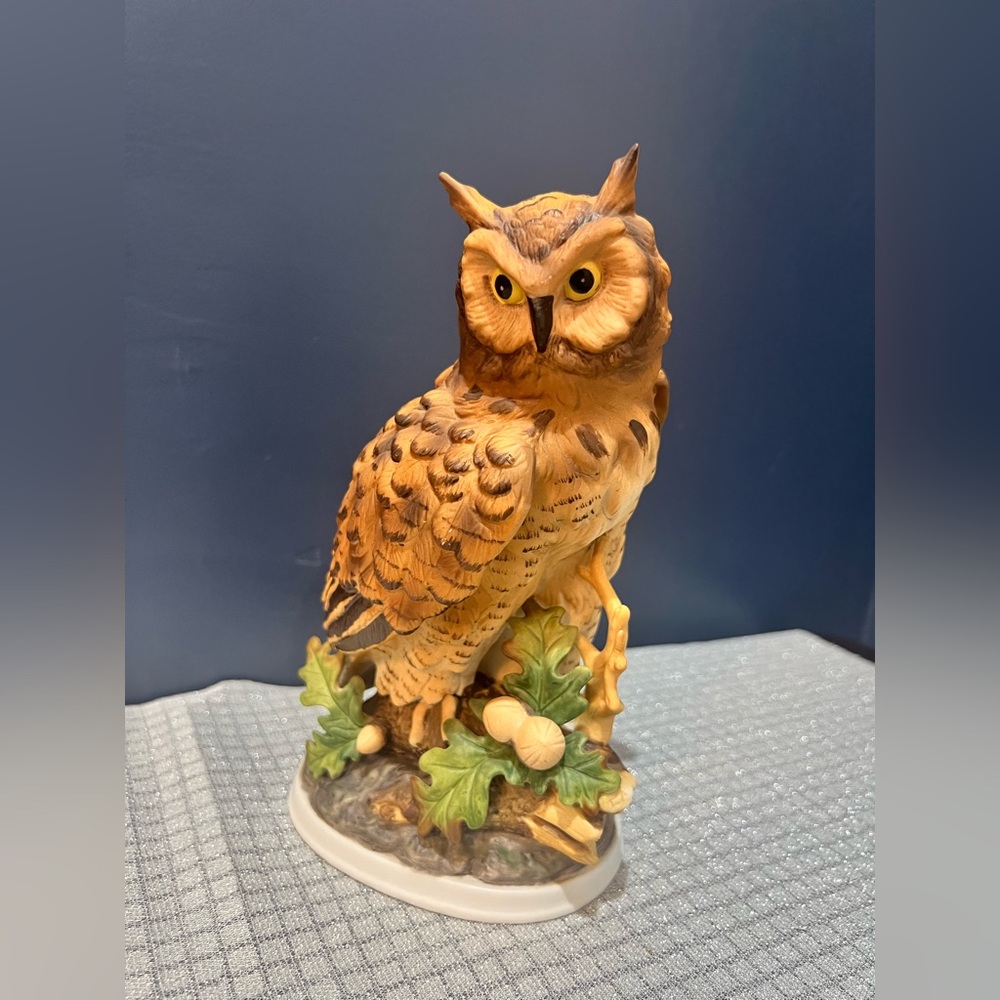 Vintage hand painted owl figurine in Brown and Green